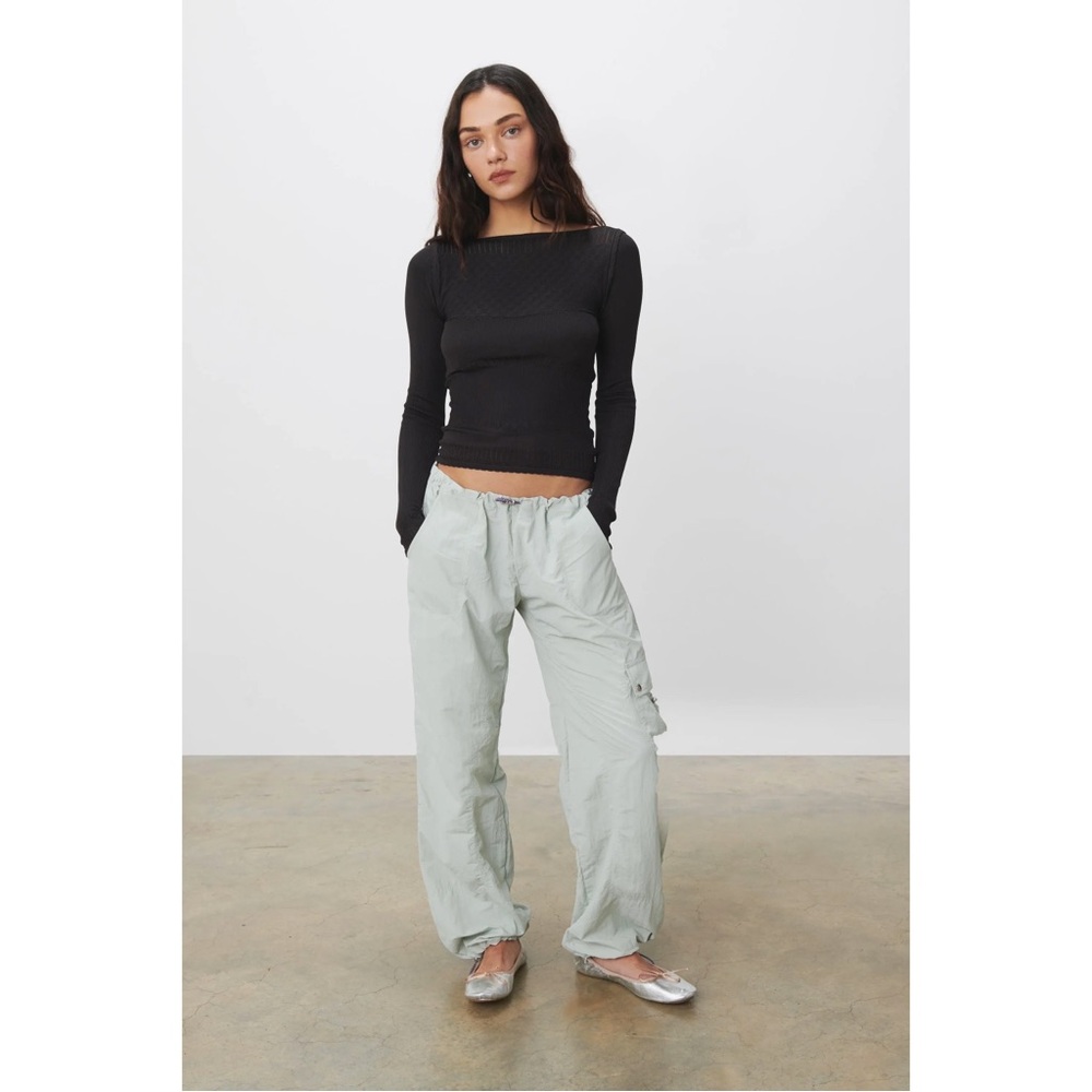 NWT Peachy Den The Mimi Bottoms Cargo Pants in Oyster Sage Mint Seafoam Green - Picture 2 of 13